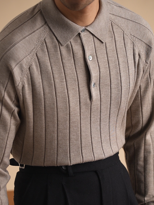 Marcello Gerippter Polo-Strickpullover